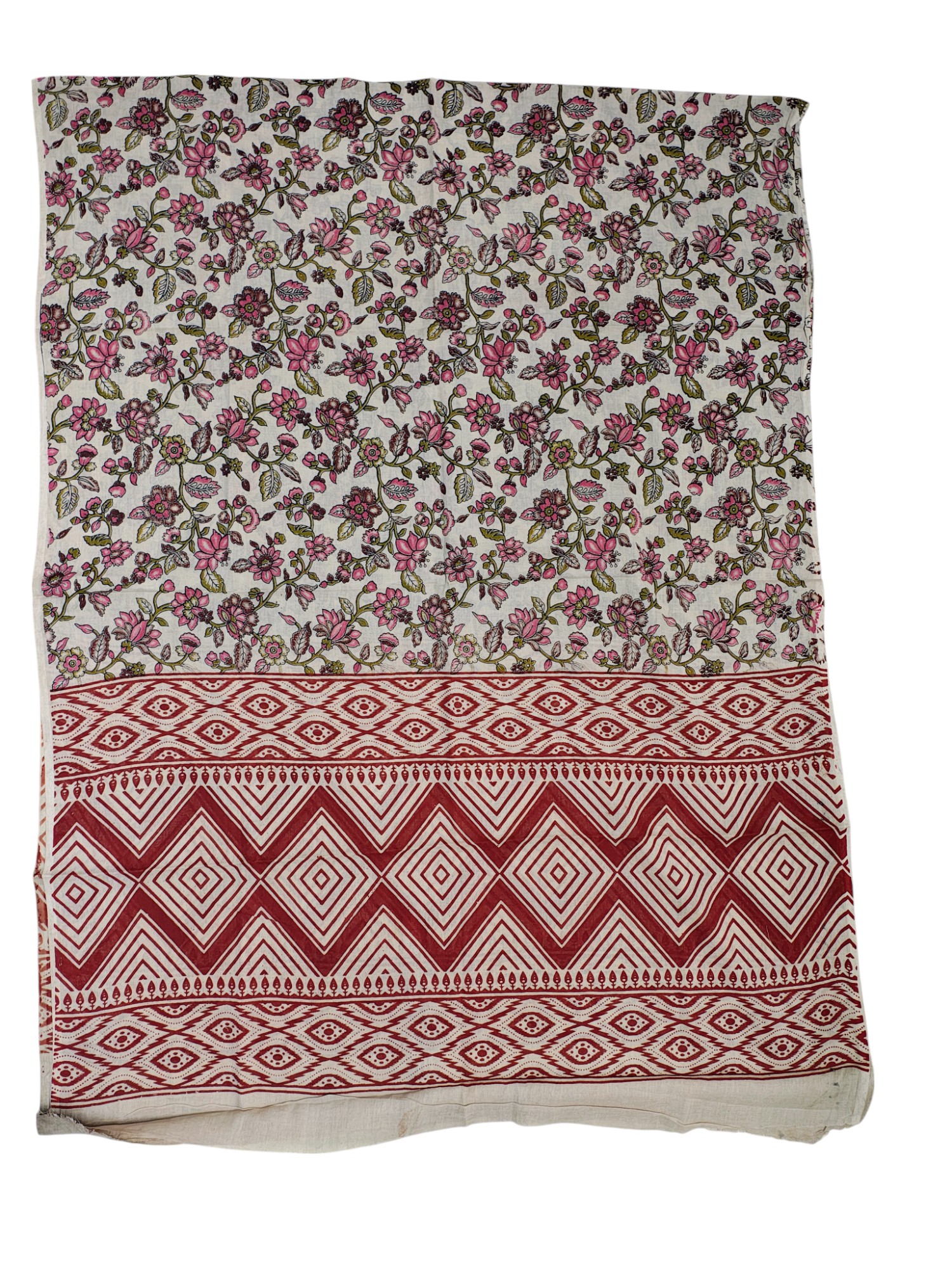 Red Ikkat Kalamkari Unstitched Salwar Suit Set with Dupatta