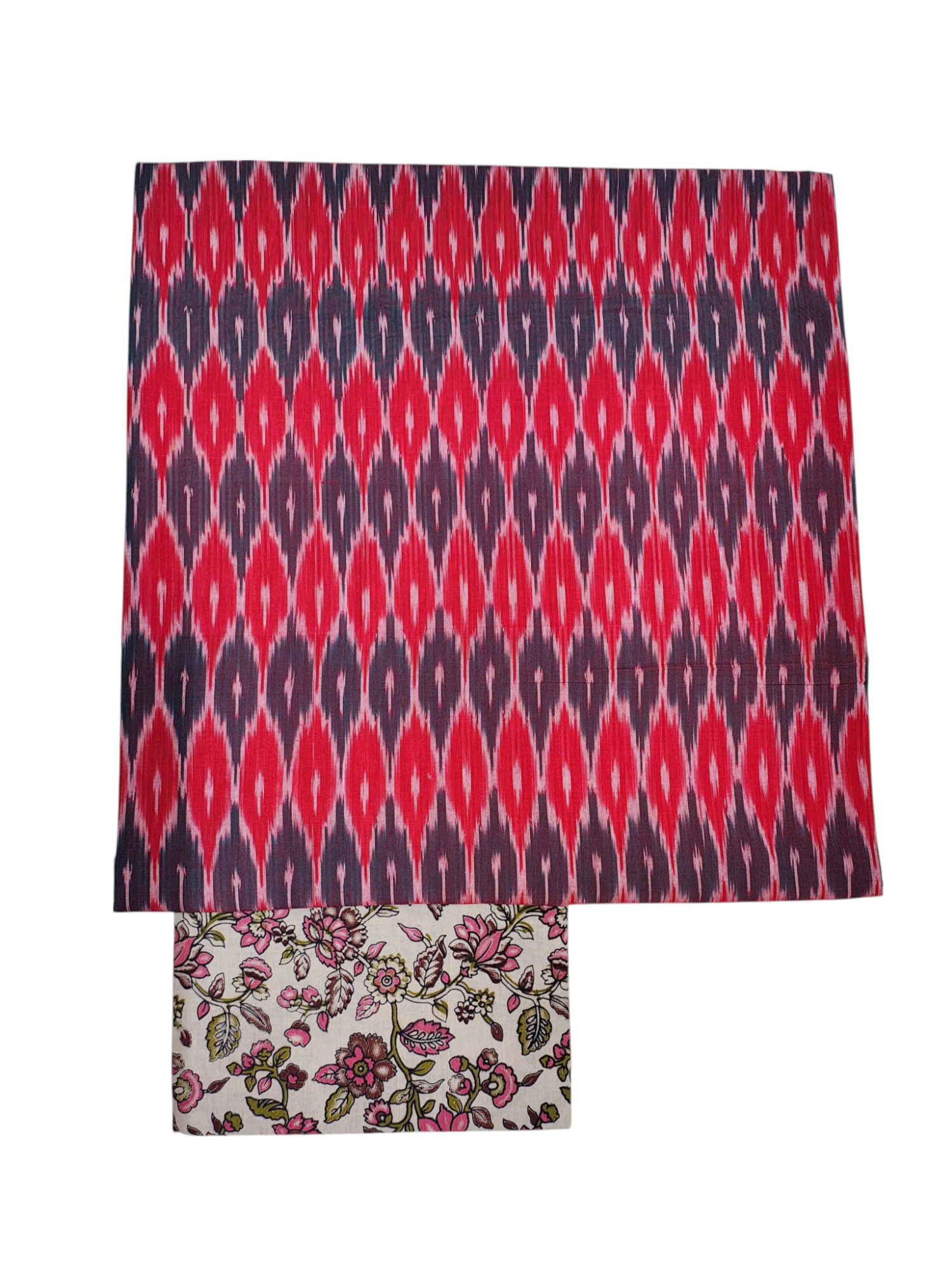 Red Ikkat Kalamkari Unstitched Salwar Suit Set with Dupatta