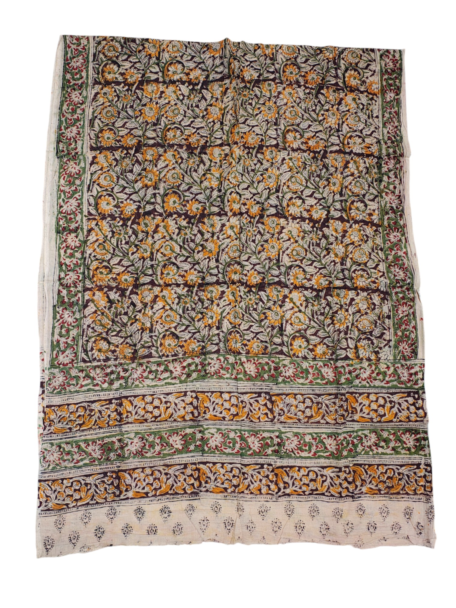 Orange Ikkat Kalamkari Unstitched Salwar Suit Set with Dupatta