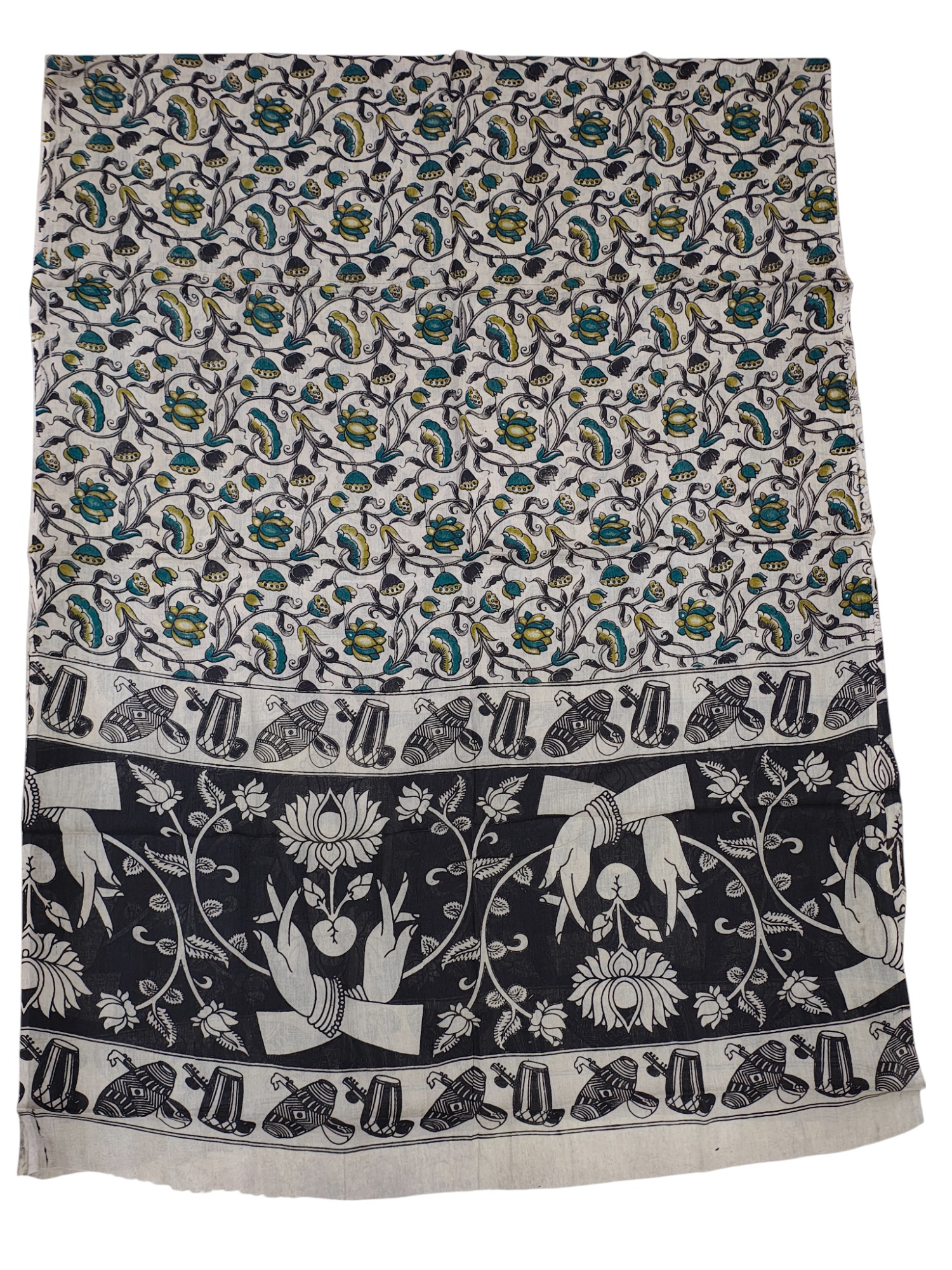 Green Ikkat Kalamkari Unstitched Salwar Suit Set with Dupatta