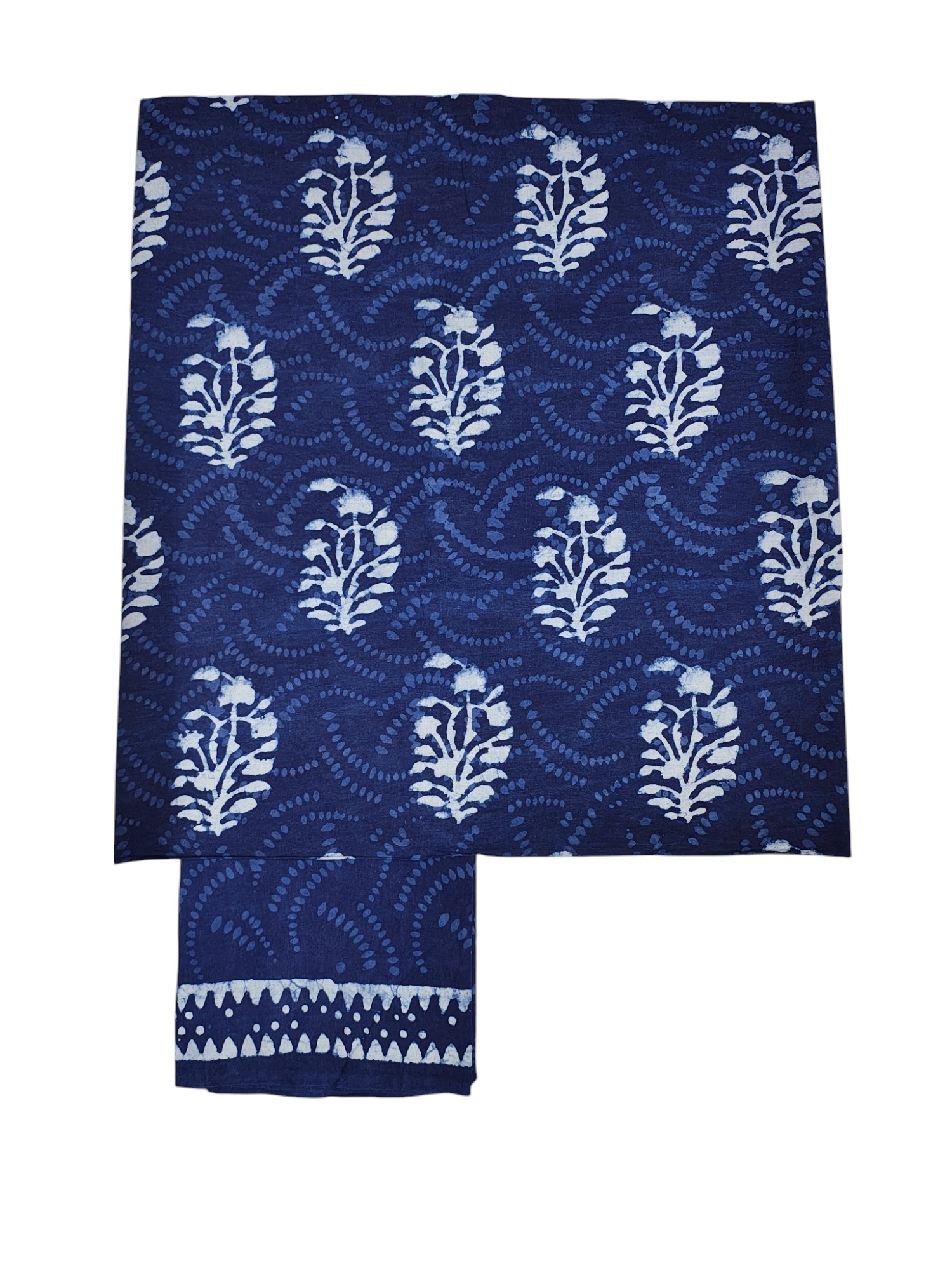 Indigo & White Unstitched Hand block Print Cotton Salwar Suit Set with Kota Doria Dupatta for Women