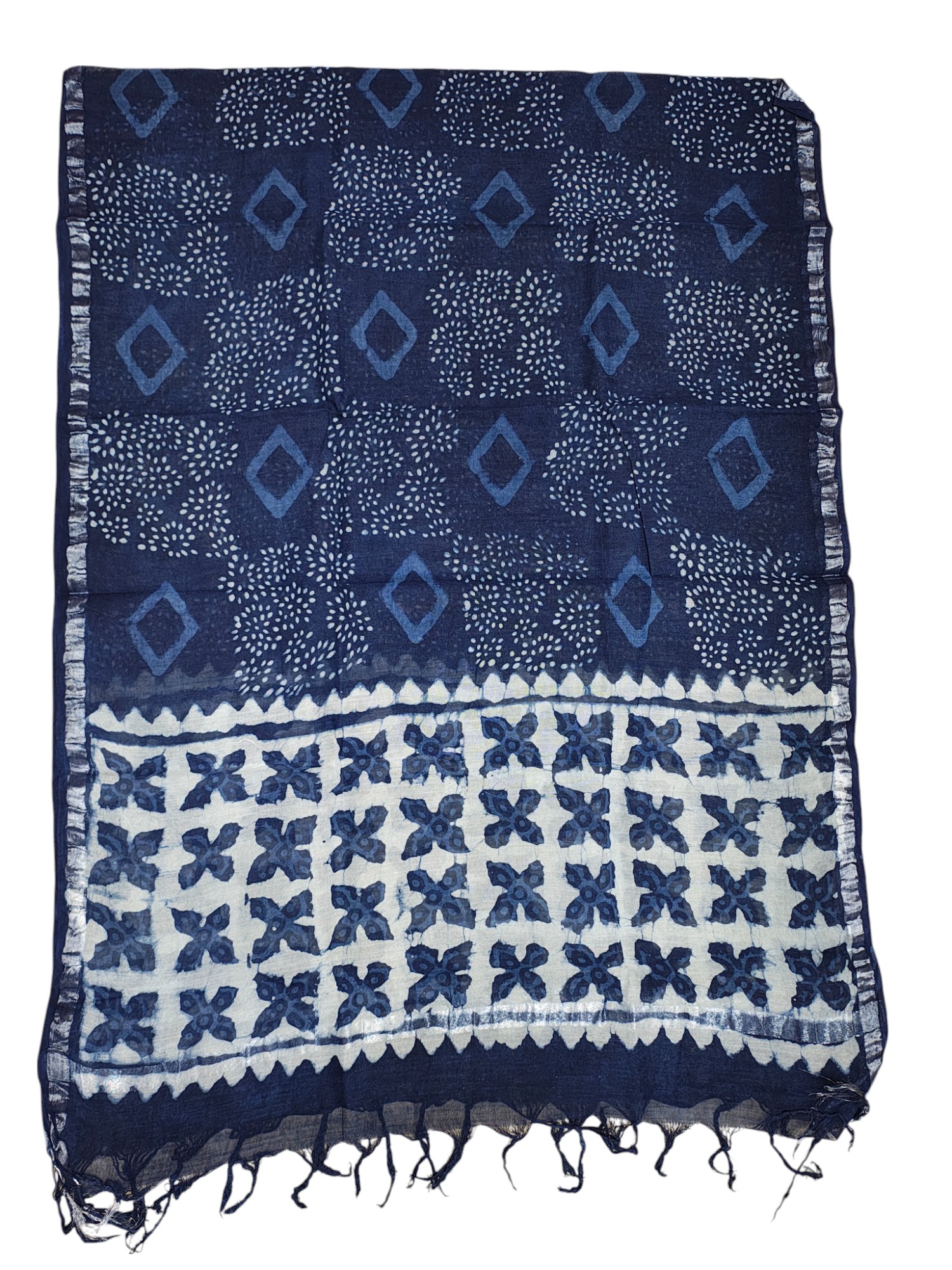 Indigo Unstitched Hand block Print Cotton Salwar Suit Set with cotton Dupatta for Women