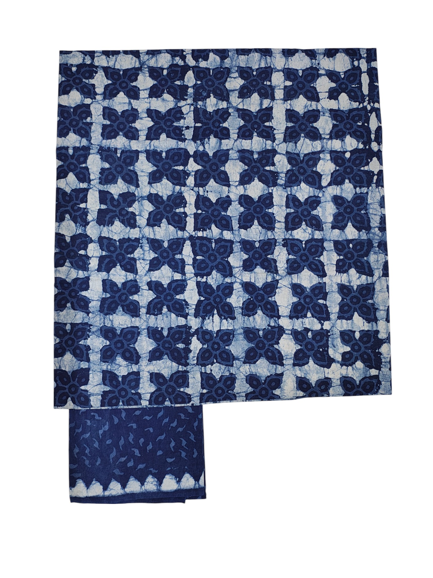Indigo Unstitched Hand block Print Cotton Salwar Suit Set with cotton Dupatta for Women
