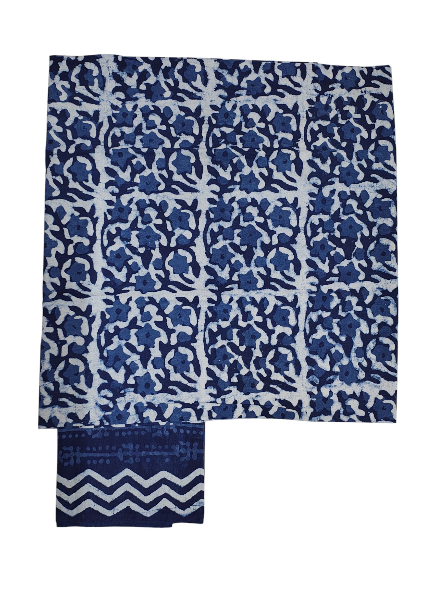 Indigo Dabu Print Kota Doria Unstitched Suit Set