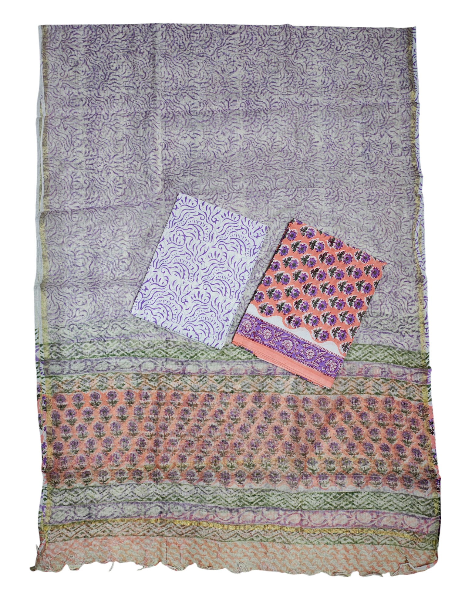 Pink Kota Doria Unstitched Suit Set for Women