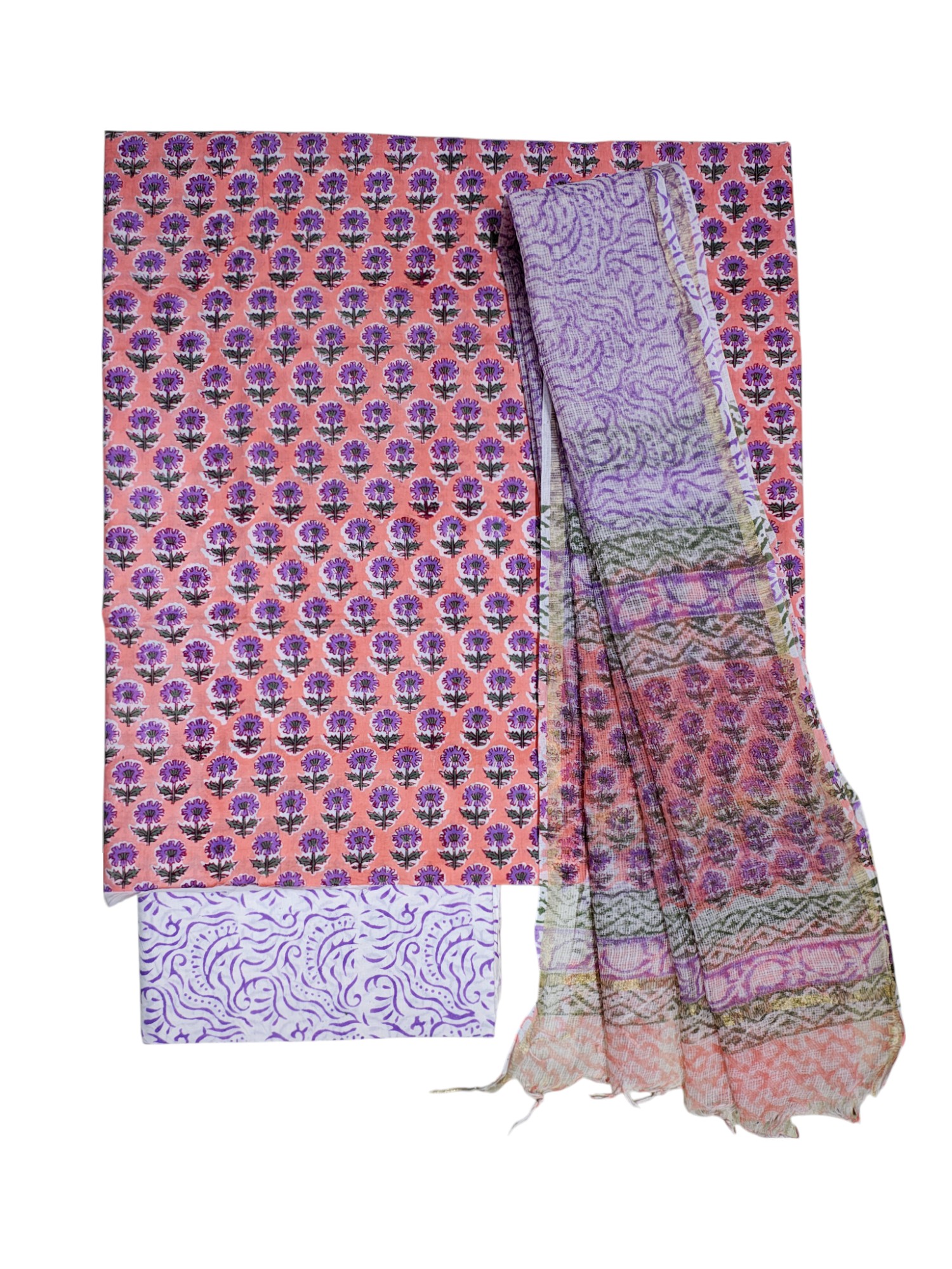 Pink Kota Doria Unstitched Suit Set for Women