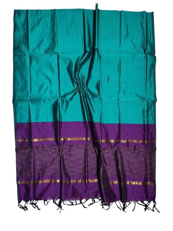 Purple & Orange Pochampally Ikkat Silk Dress Material with Dupatta