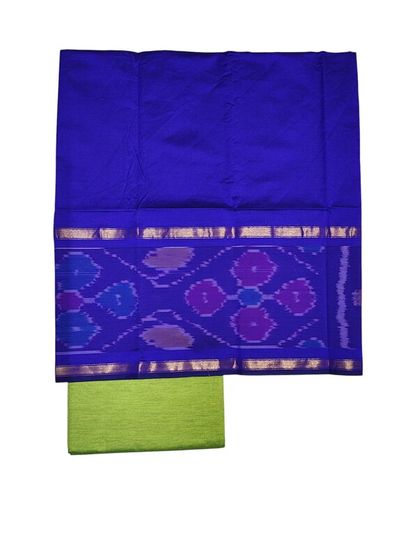Blue & Green Pochampally Ikkat Silk Dress Material with Dupatta