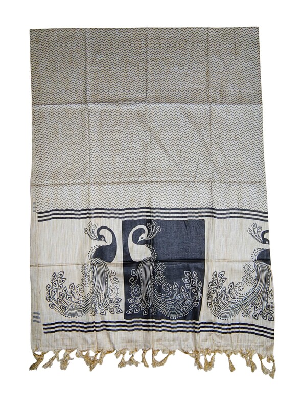 Black Kalamkari Print Cotton Silk Dupatta for Women