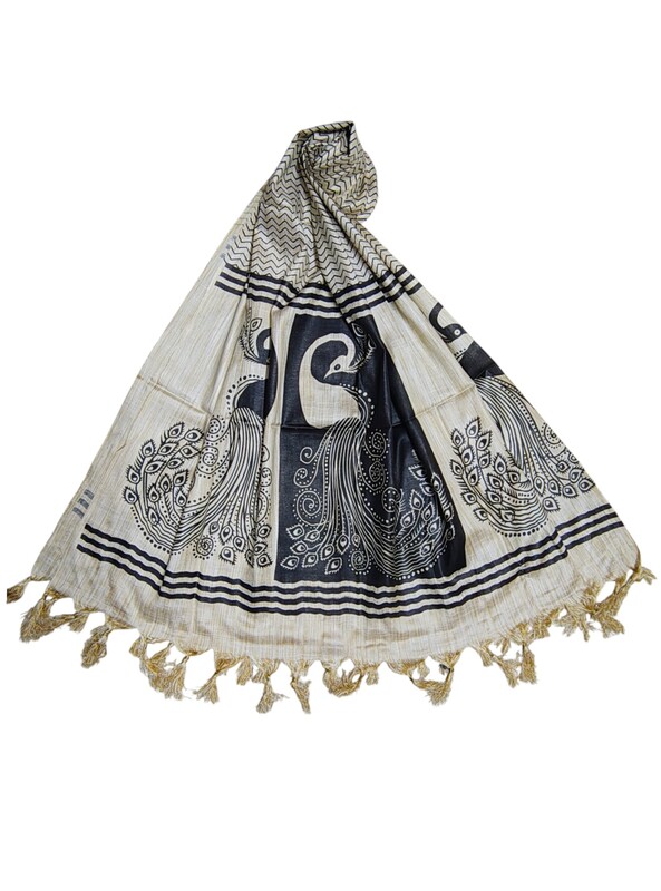 Black Kalamkari Print Cotton Silk Dupatta for Women