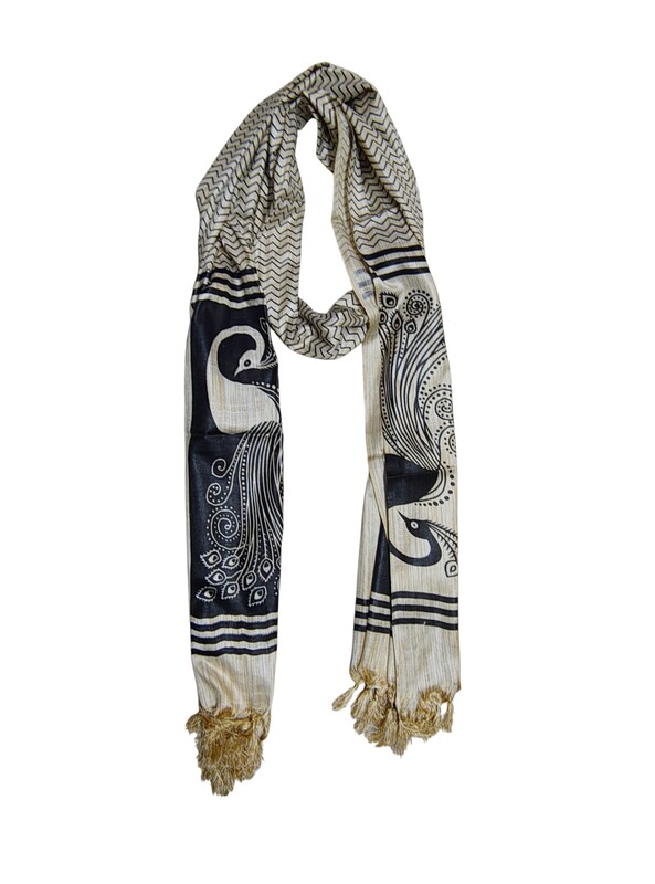 Black Kalamkari Print Cotton Silk Dupatta for Women