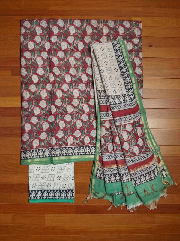 Maroon Chanderi Silk Unstitched Suit Set