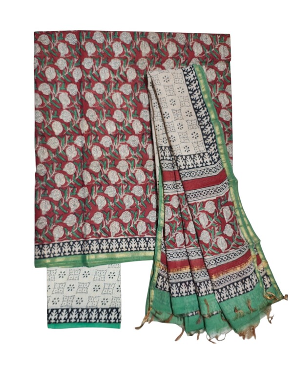 Maroon Chanderi Silk Unstitched Suit Set