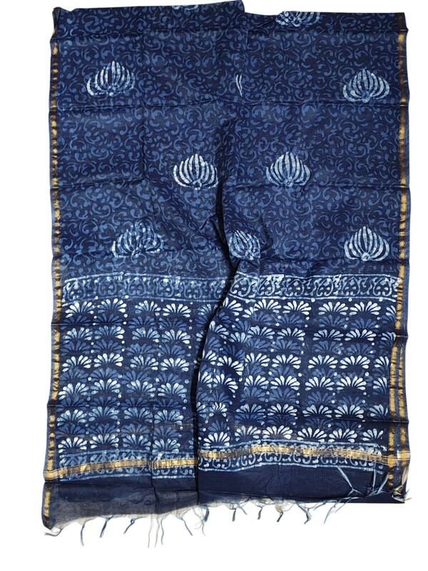 Indigo Chanderi Silk Unstitched Suit Set