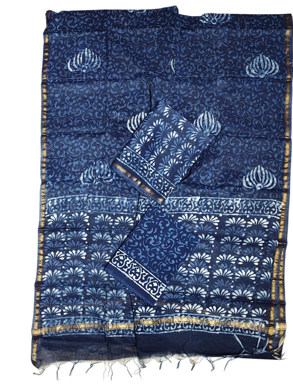 Indigo Chanderi Silk Unstitched Suit Set