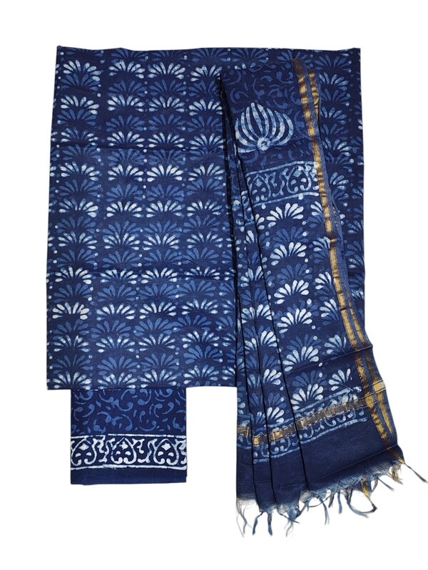 Indigo Chanderi Silk Unstitched Suit Set