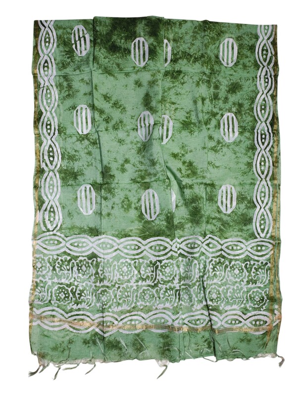 Green Chanderi Silk Unstitched Suit Set