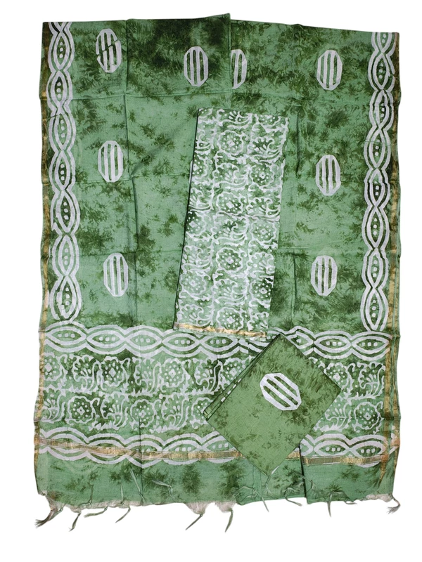 Green Chanderi Silk Unstitched Suit Set