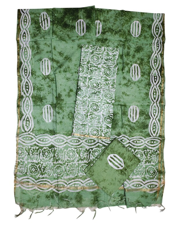 Green Chanderi Silk Unstitched Suit Set