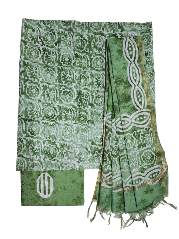 Green Chanderi Silk Unstitched Suit Set