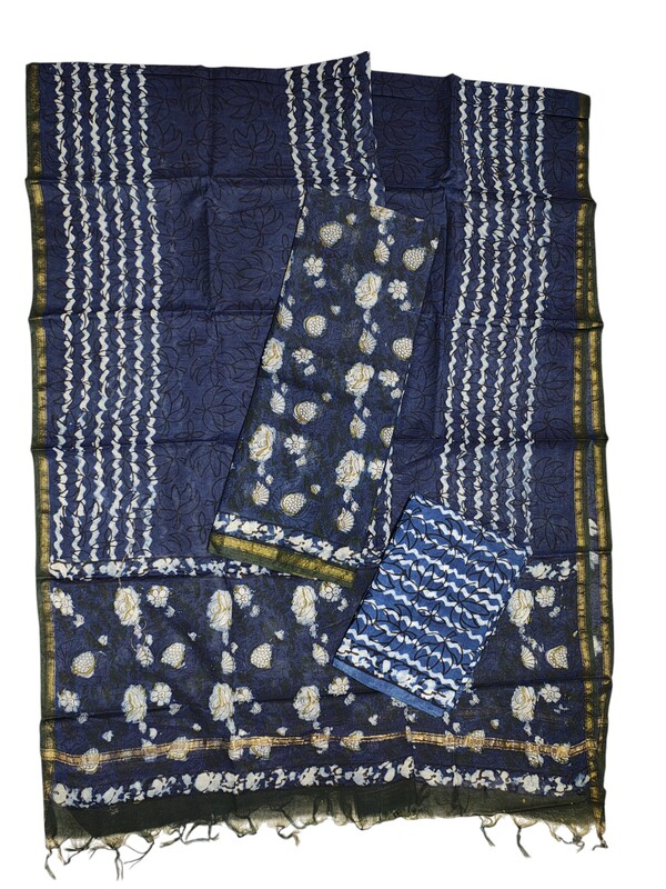 Blue Chanderi Silk Unstitched Suit Set