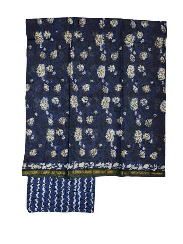 Blue Chanderi Silk Unstitched Suit Set