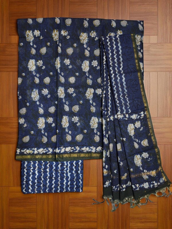 Blue Chanderi Silk Unstitched Suit Set