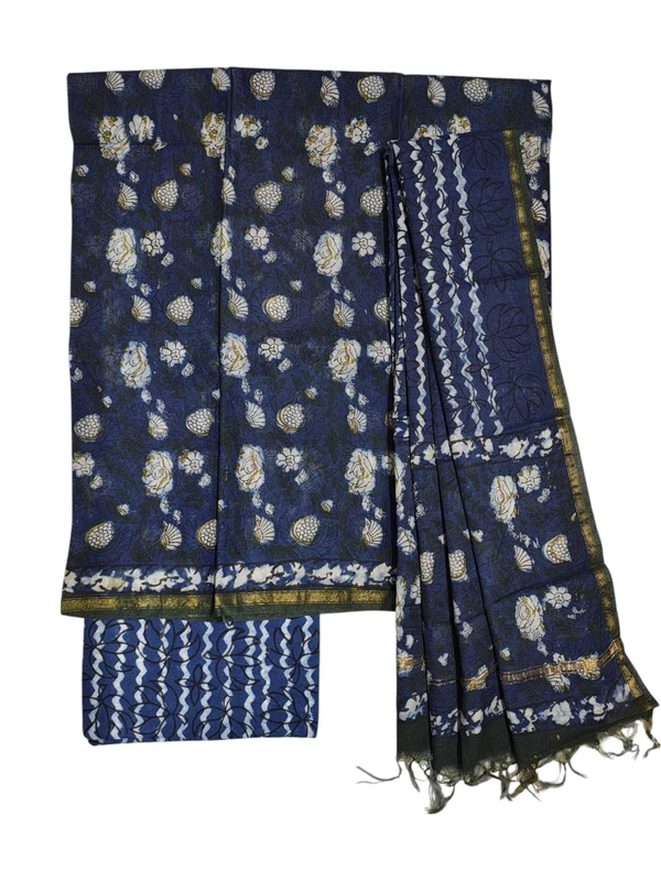 Blue Chanderi Silk Unstitched Suit Set