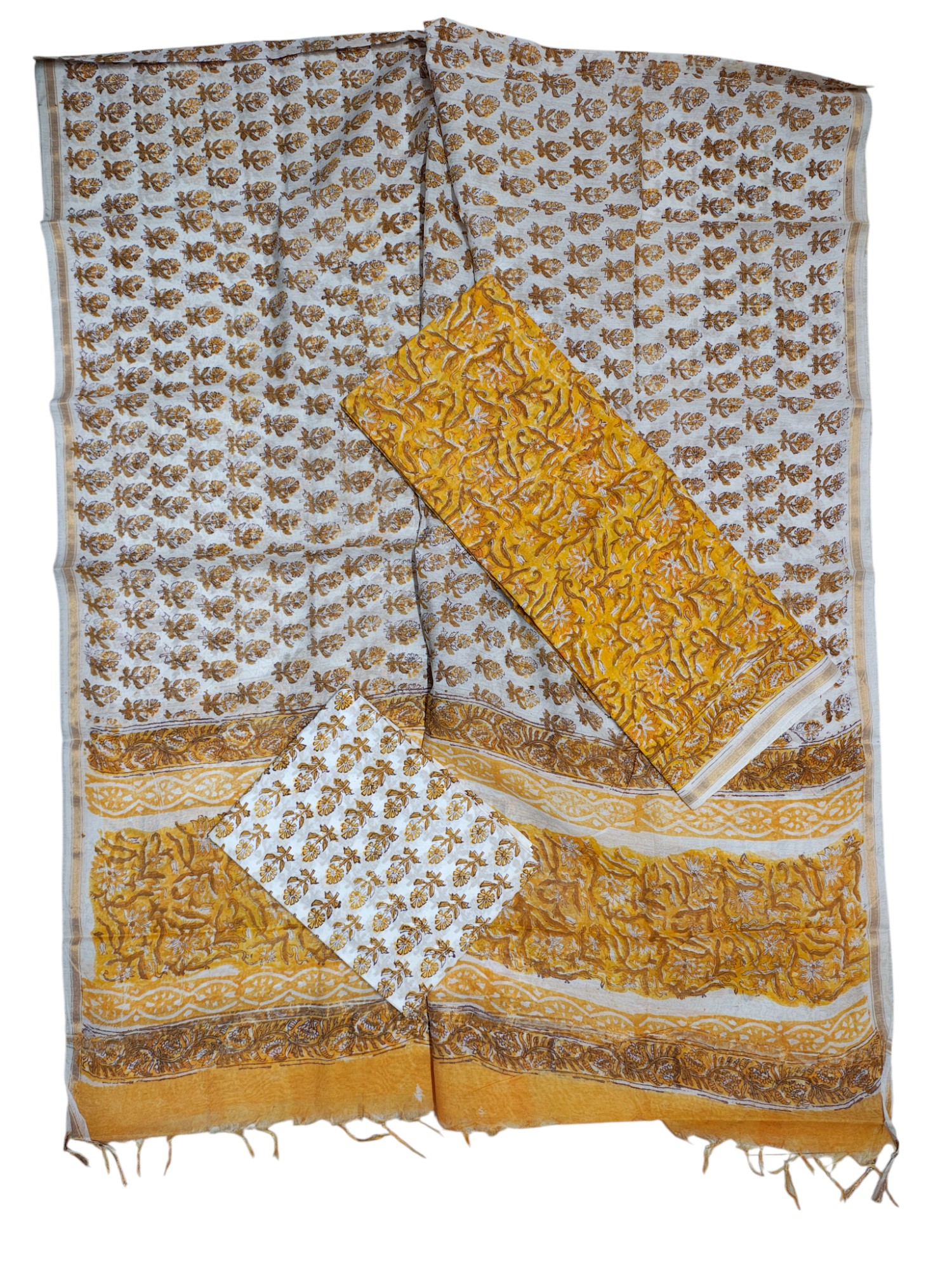 Mustard Chanderi Silk Unstitched Suit Set