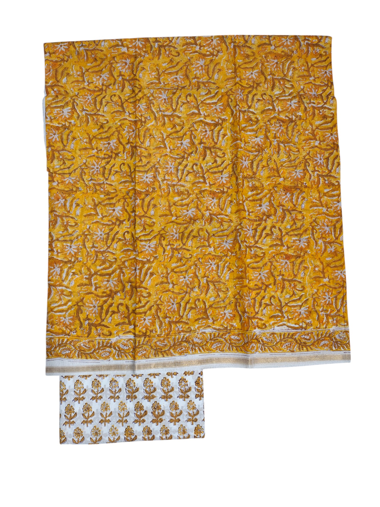 Mustard Chanderi Silk Unstitched Suit Set