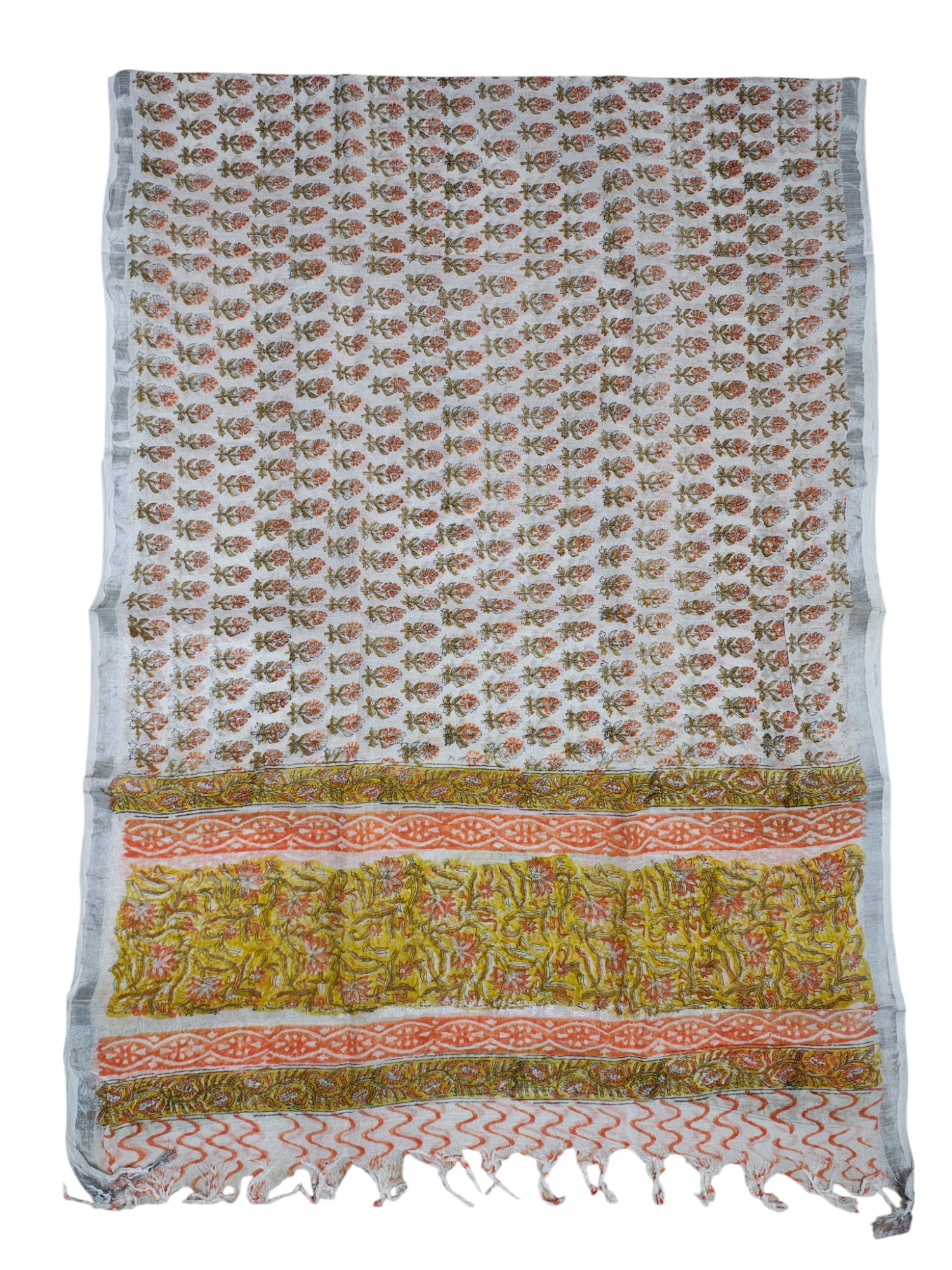 Yellow Sanganeri block Print Linen Unstitched Salwar Suit Set