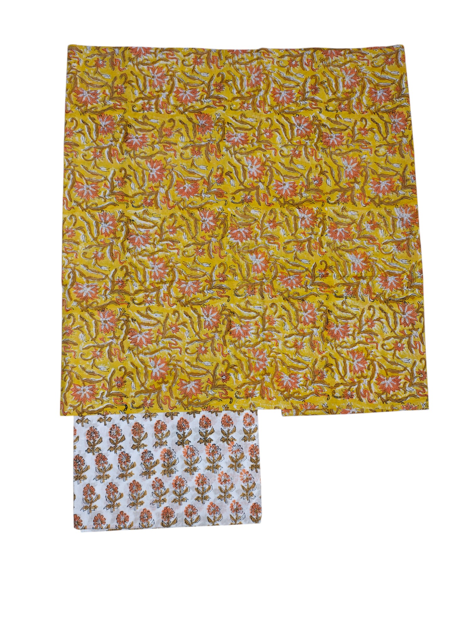 Yellow Sanganeri block Print Linen Unstitched Salwar Suit Set