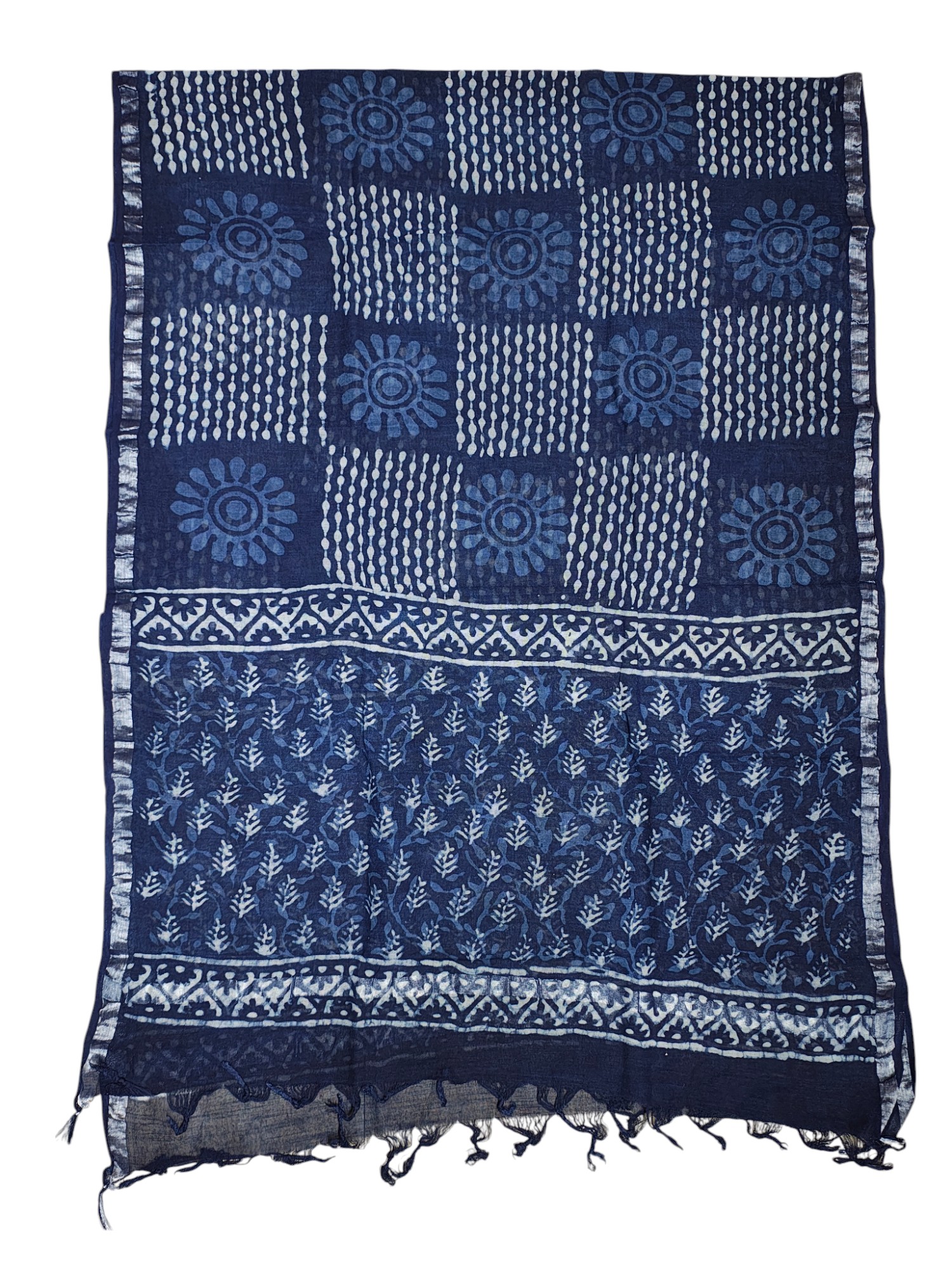 Indigo Dabu Print Pure Cotton Dress Material with Linen Dupatta