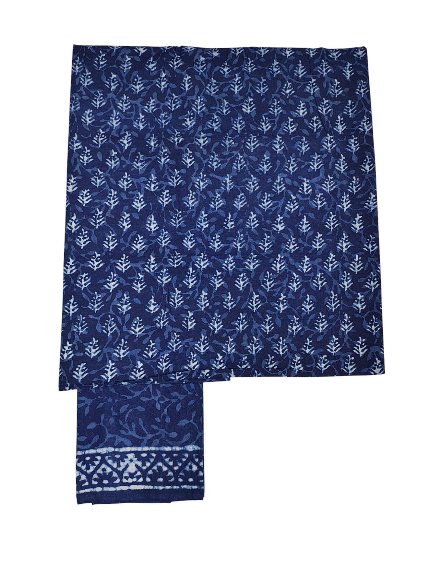 Indigo Dabu Print Pure Cotton Dress Material with Linen Dupatta