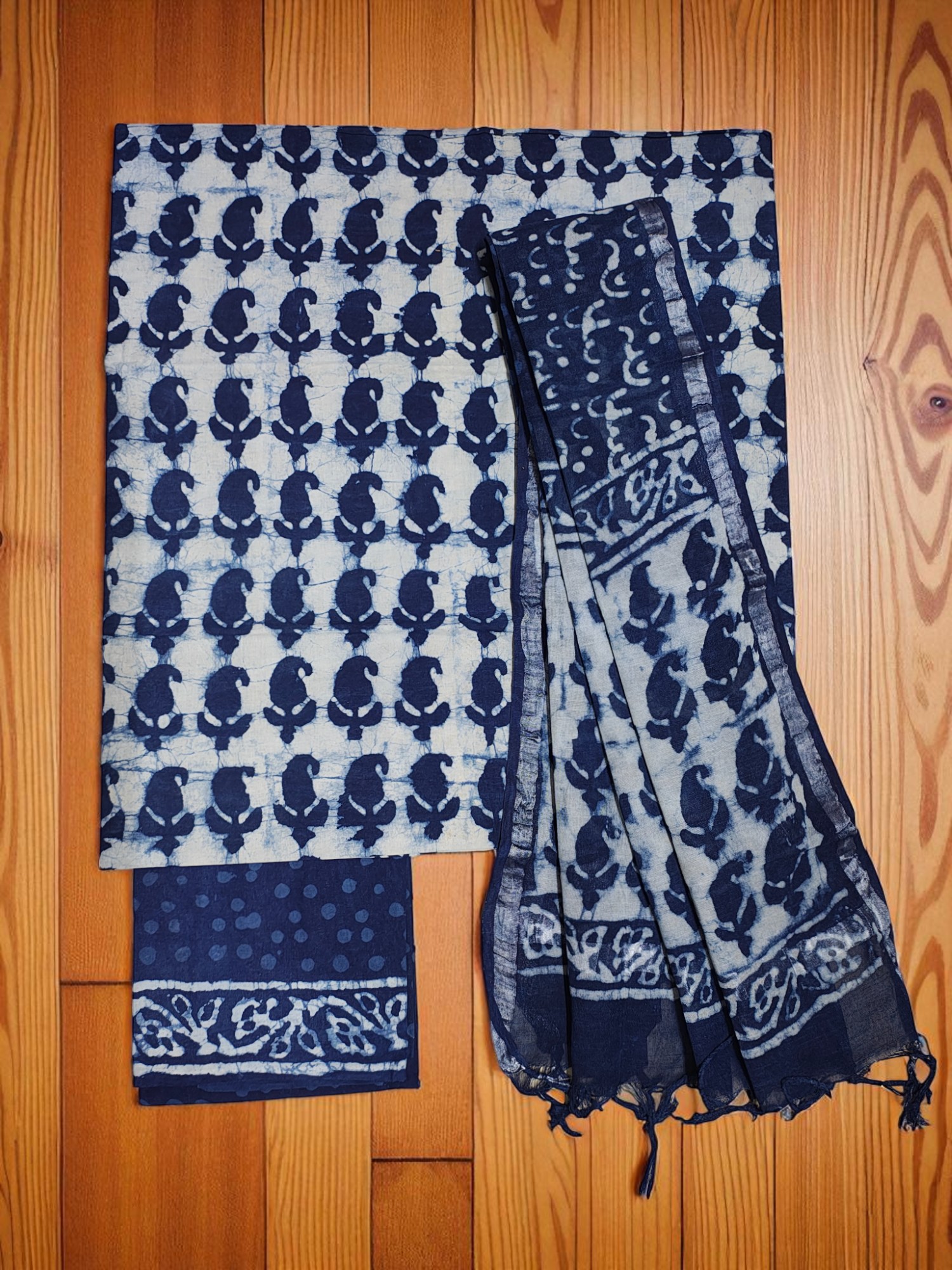 Indigo Dabu Print Pure Cotton Linen Salwar Suit Set