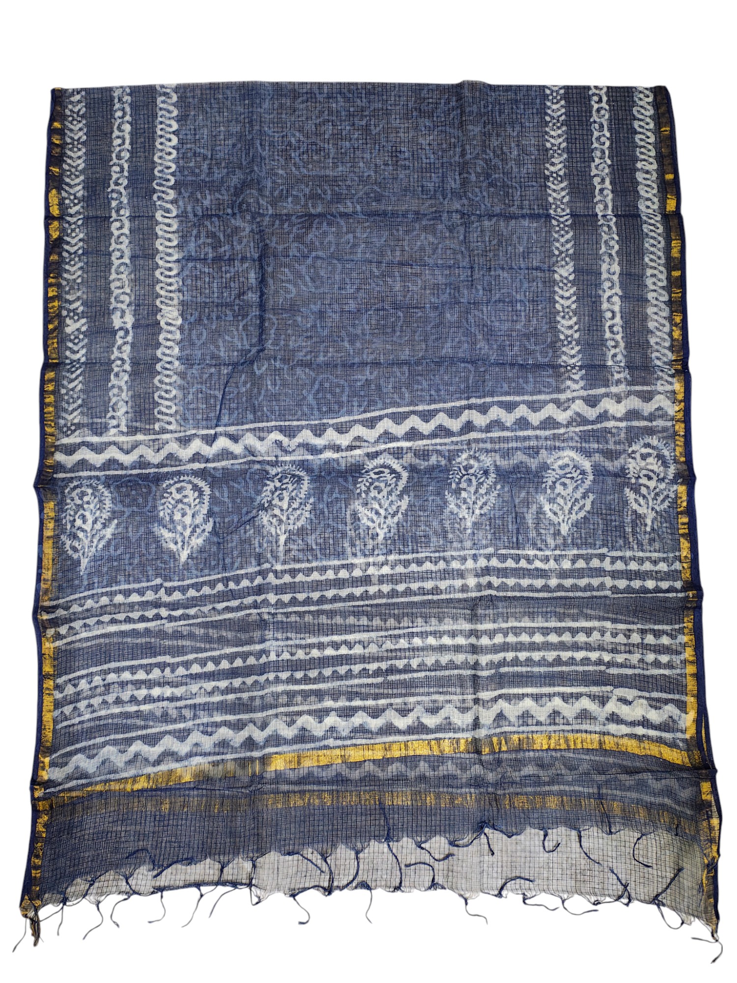 Indigo Dabu Print Kota Doria Unstitched Salwar Suit Set