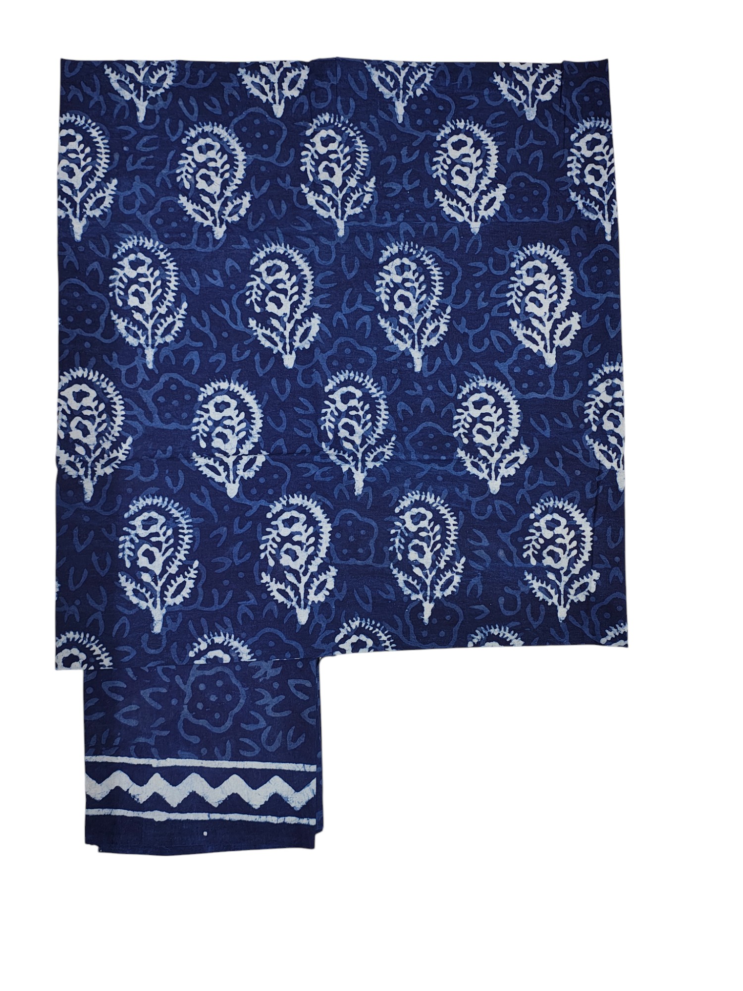 Indigo Dabu Print Kota Doria Unstitched Salwar Suit Set