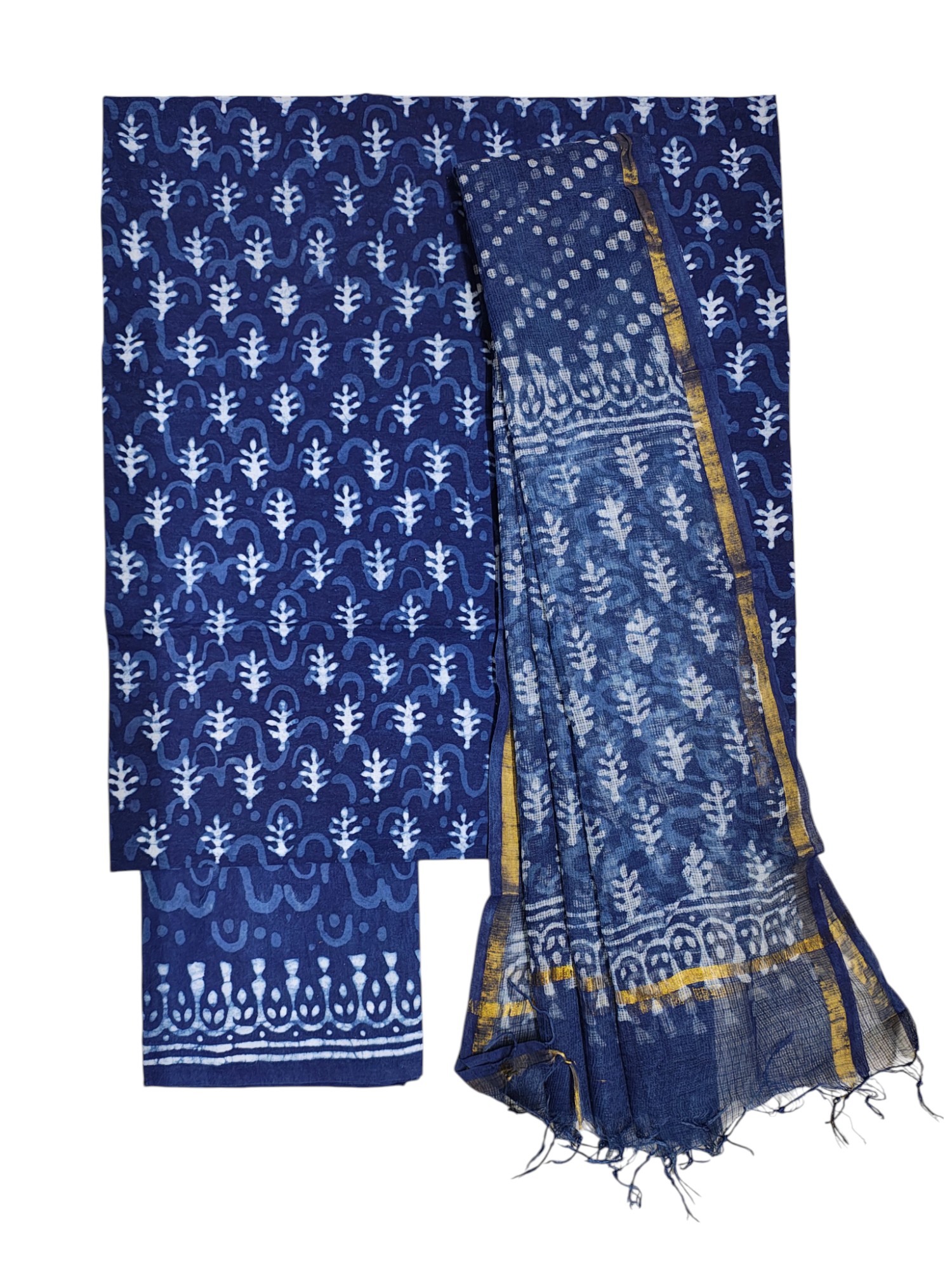 Indigo Dabu Print Kota Doria Dress Materials