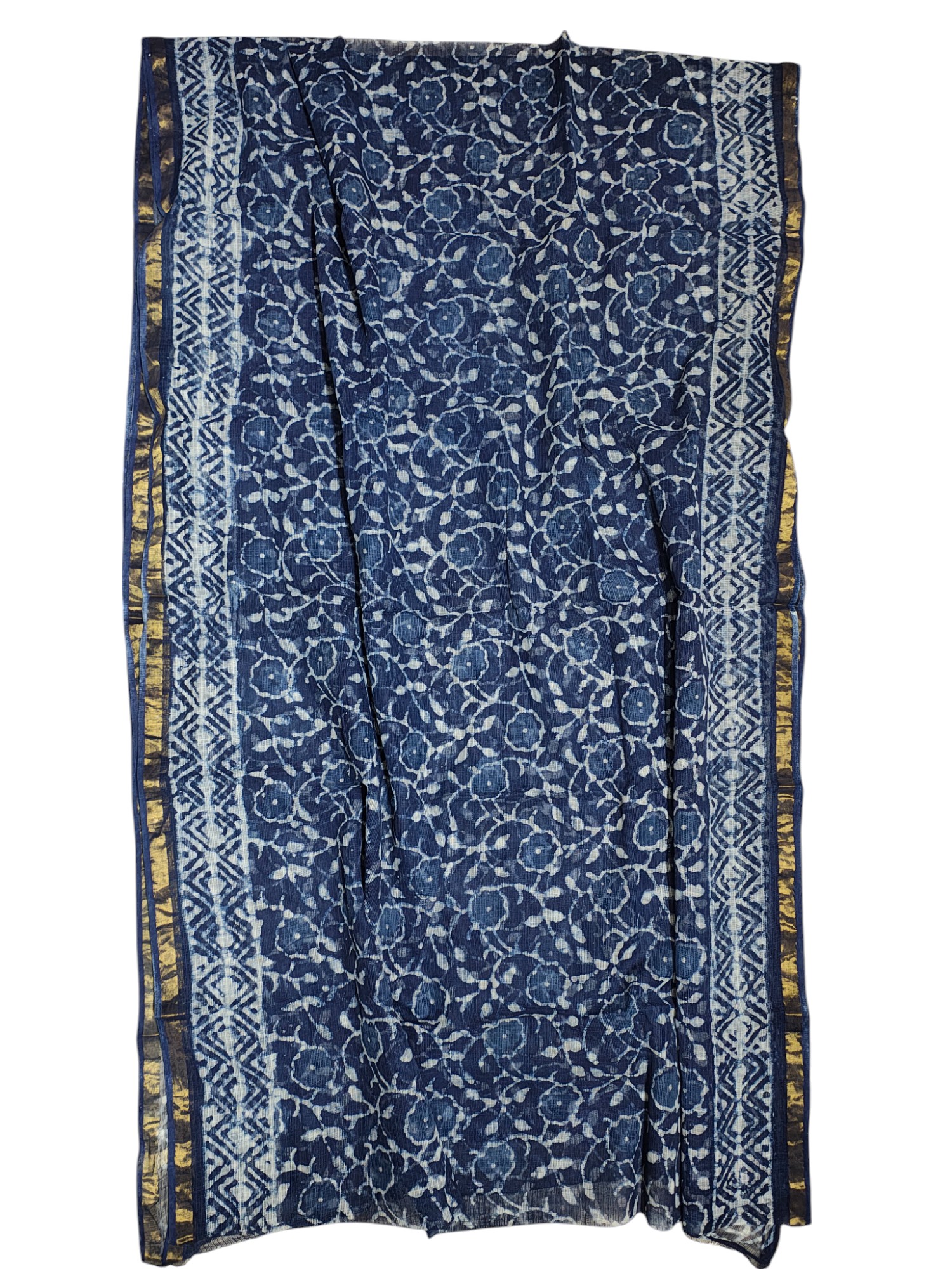 Indigo Kota Doria Hand Block Print Saree for Women