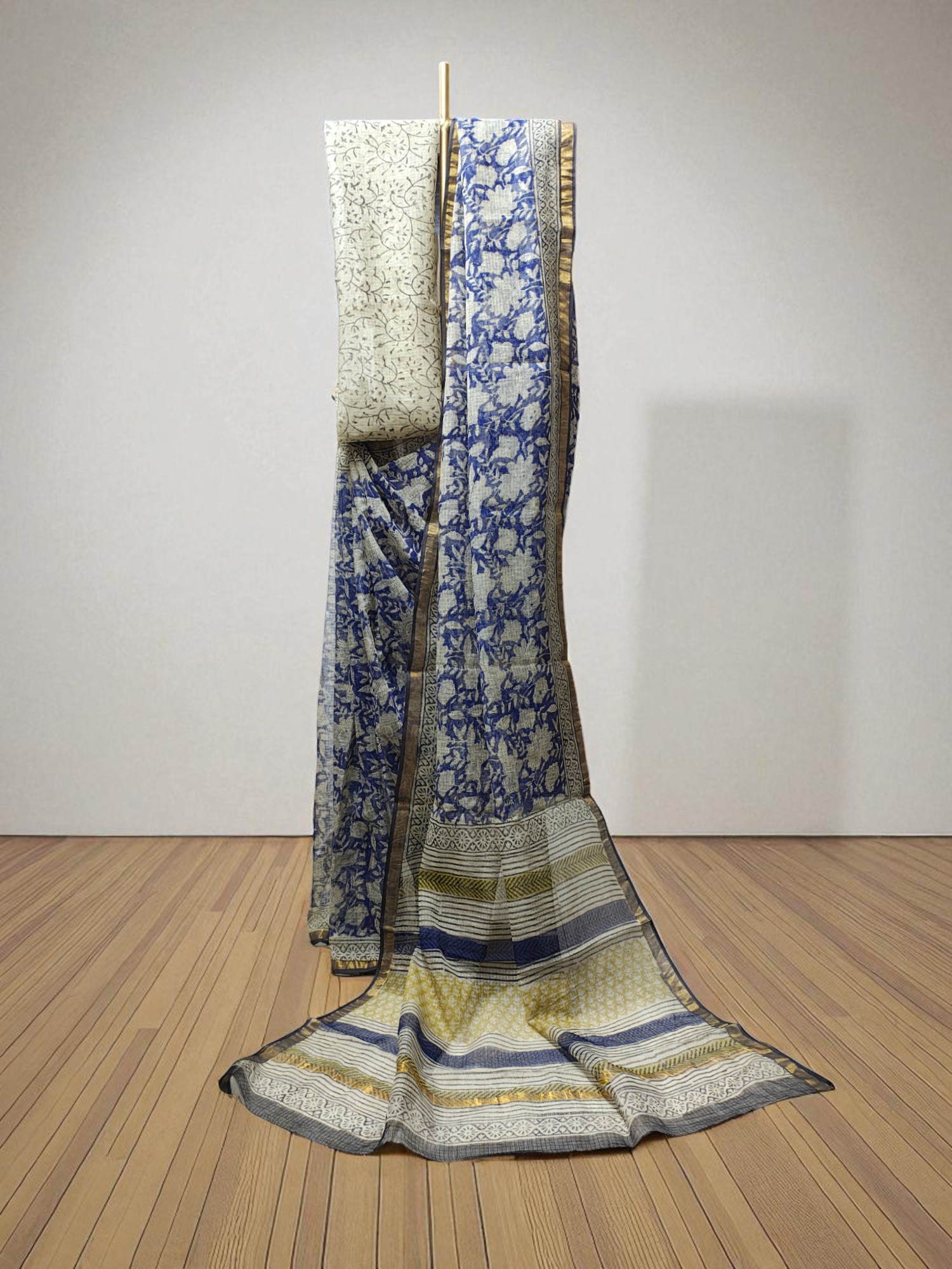 Blue Kota Doria Saree for Women