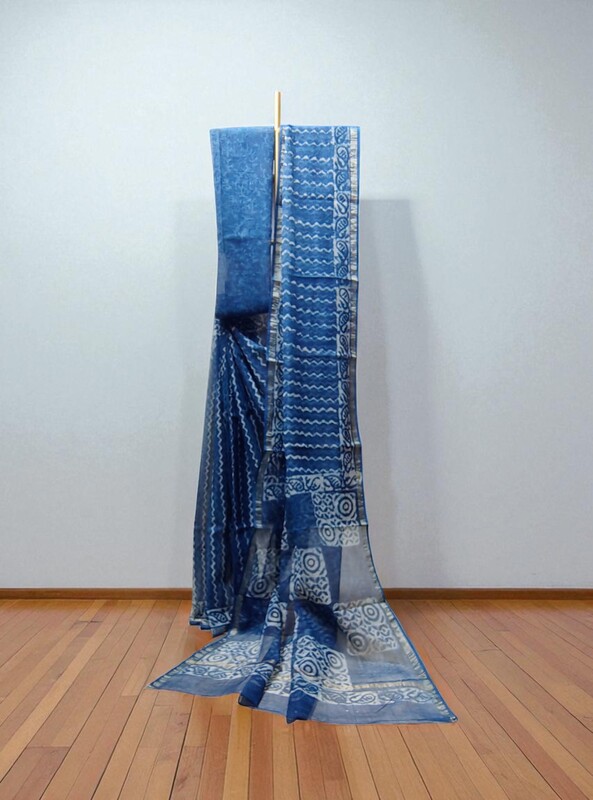 Indigo Kota Doria Cotton Saree for Women