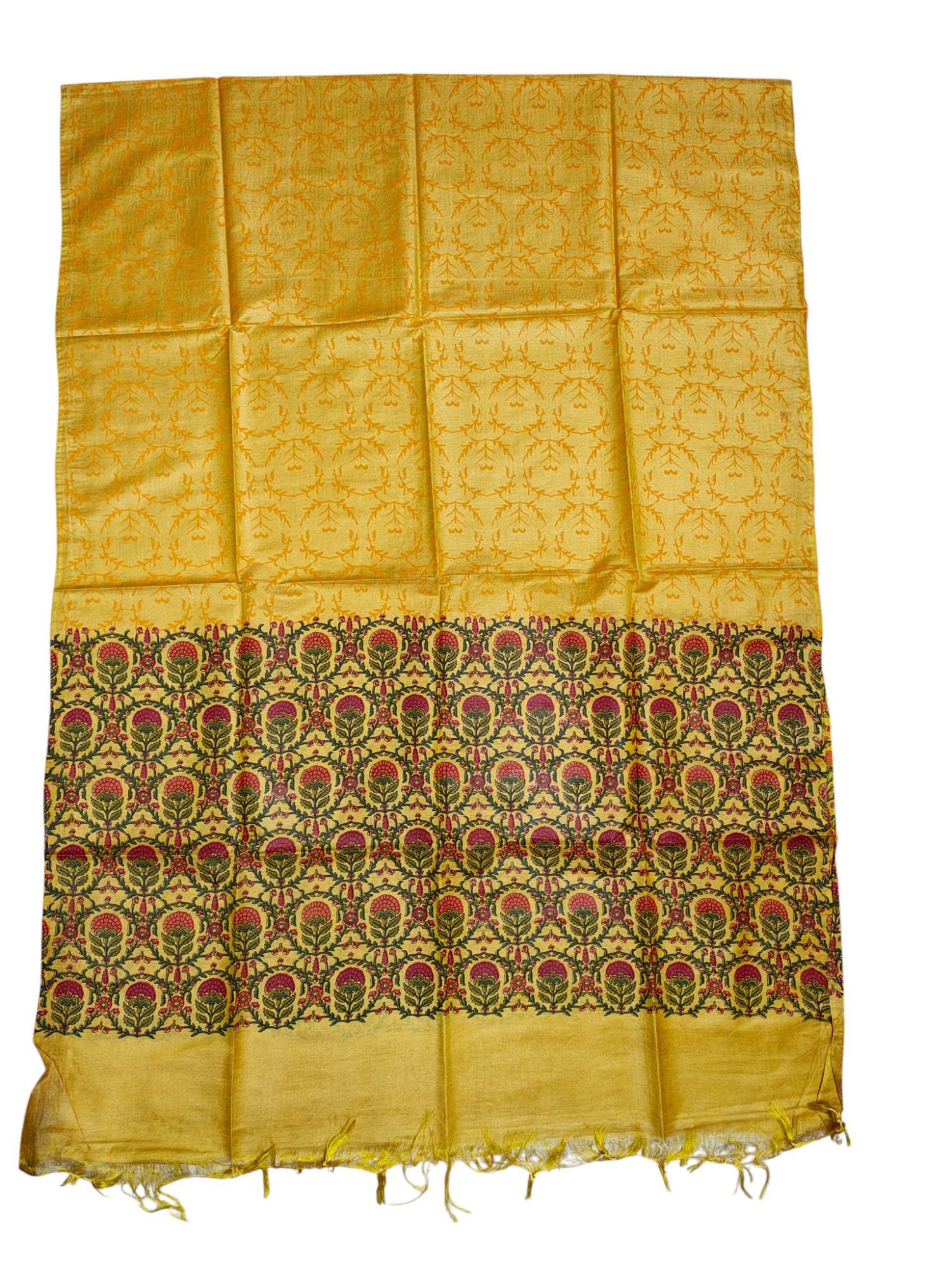 Green & Yellow Ajrakh Print Silk Salwar Suit Set with Dupatta