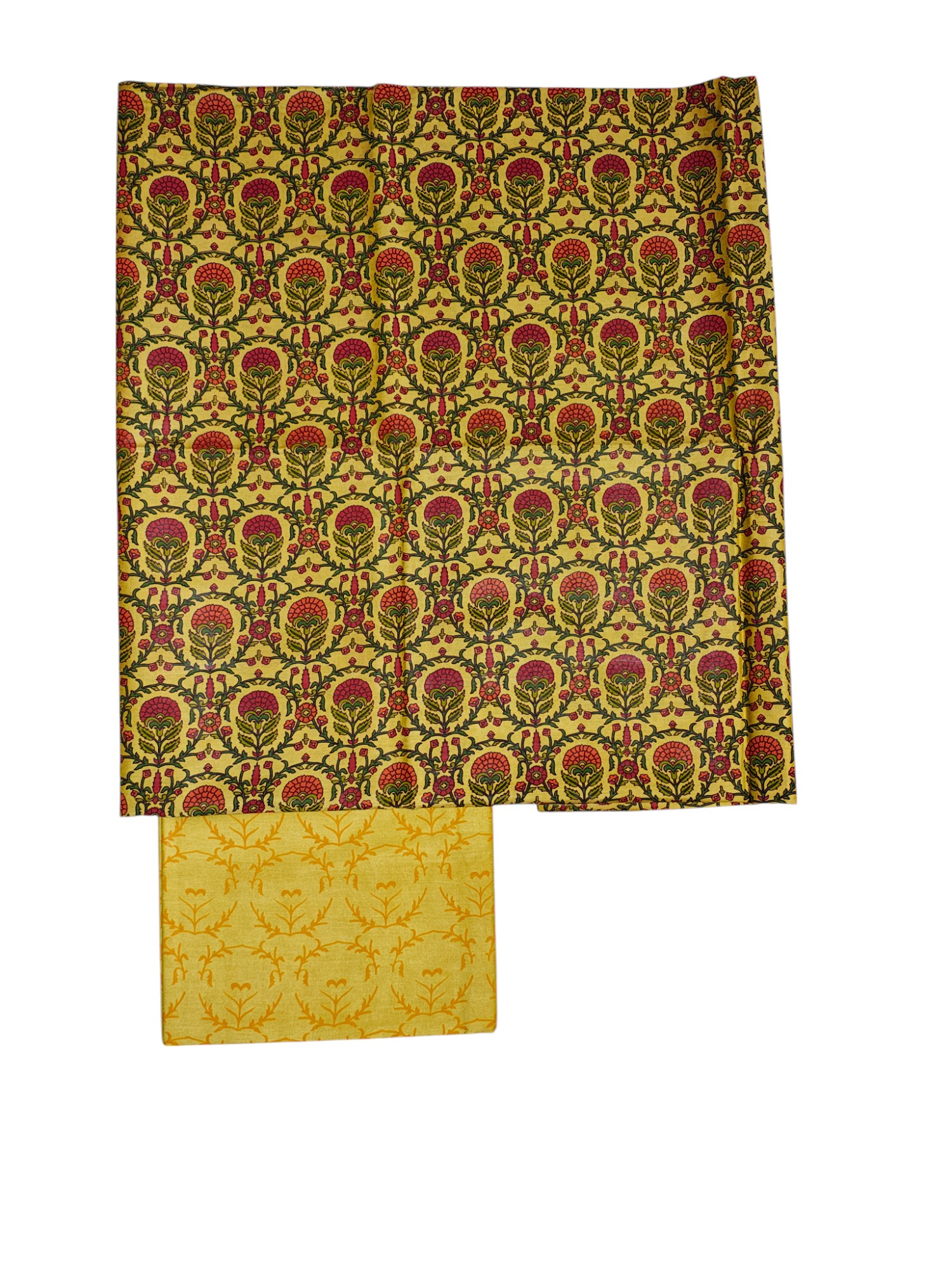 Green & Yellow Ajrakh Print Silk Salwar Suit Set with Dupatta