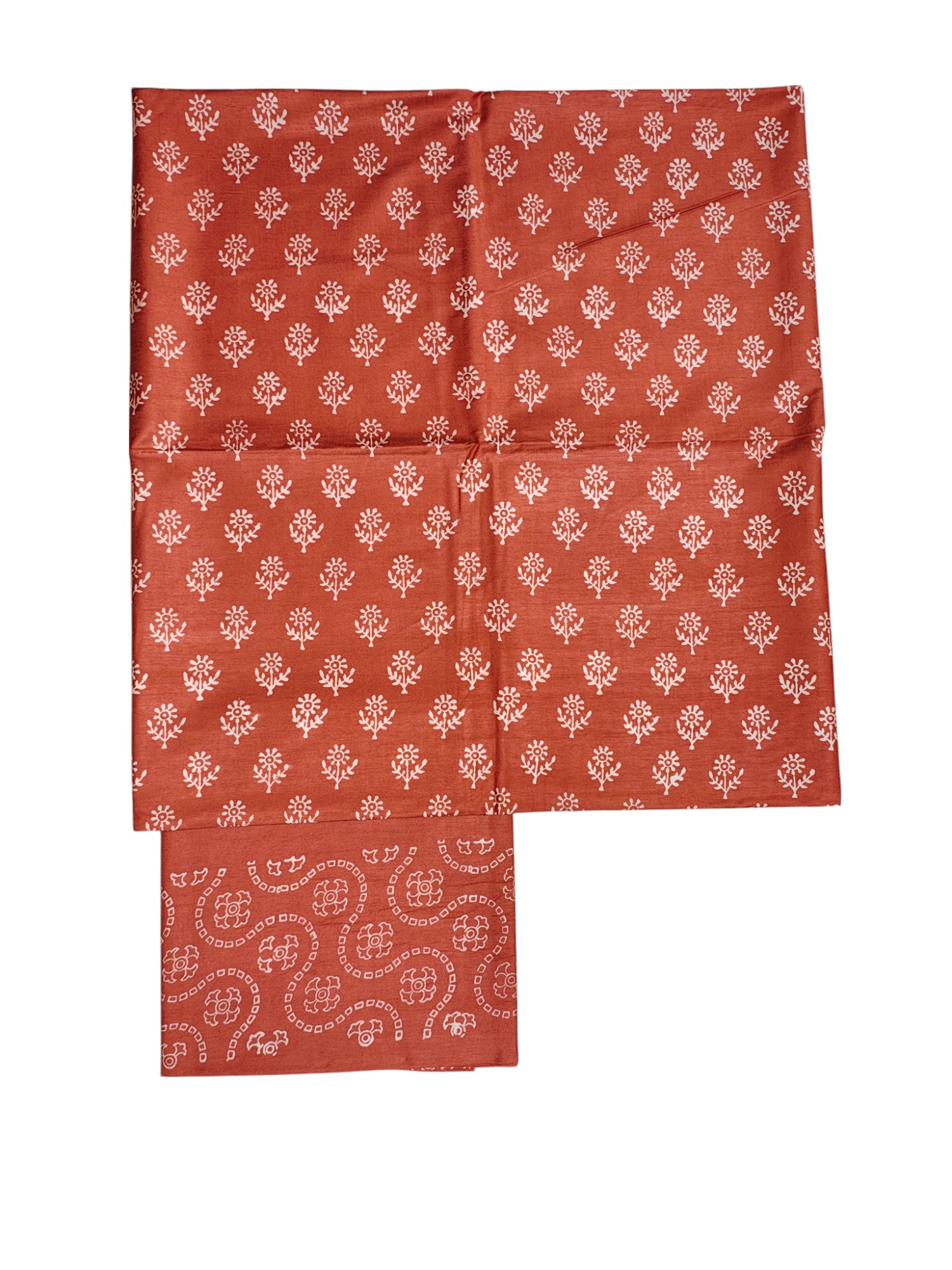 Orange Unstitched Block Print Silk Salwar Suit Dress Material with Dupatta