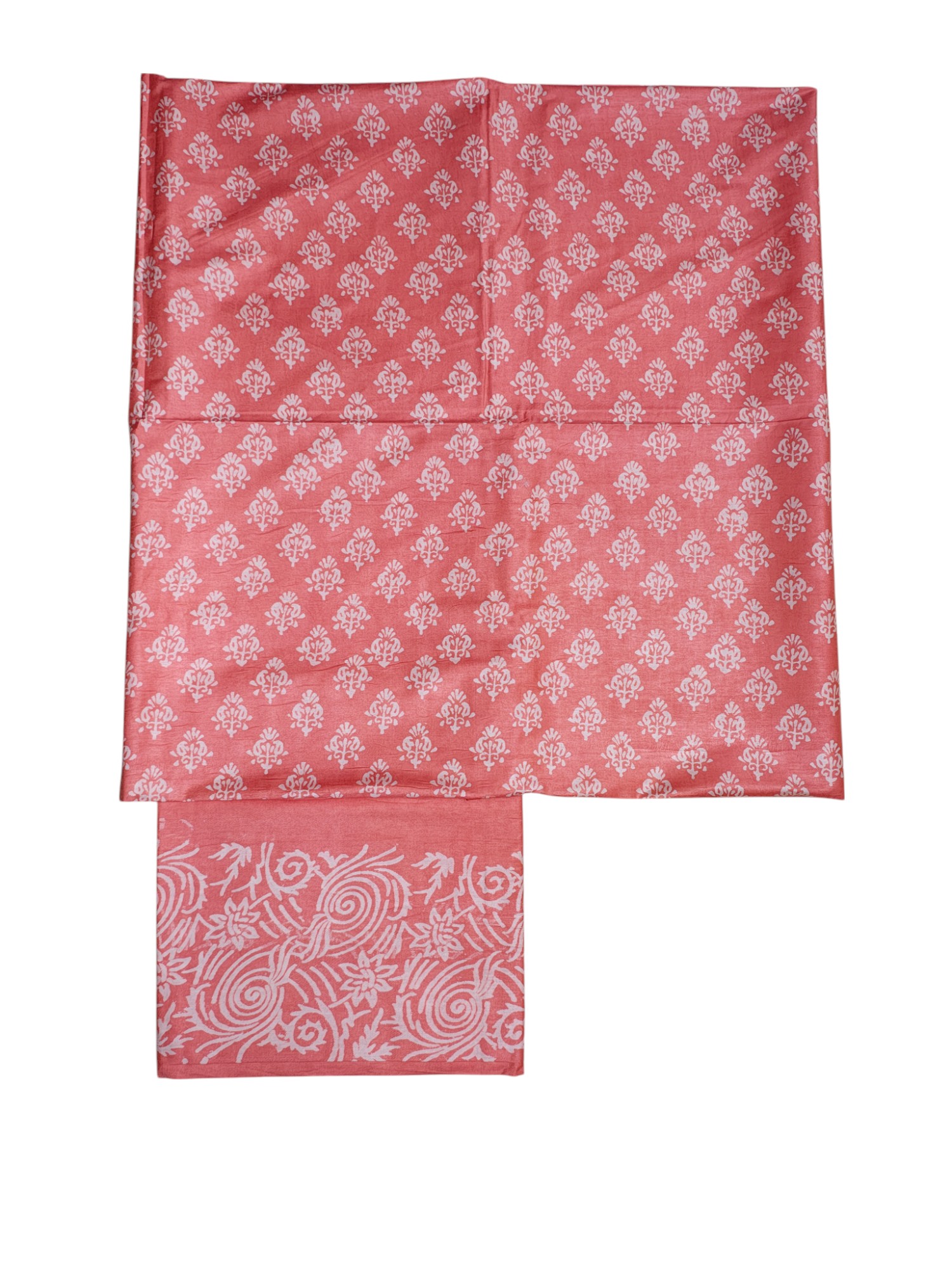 Peach Block Print Silk Dress Material with Dupatta