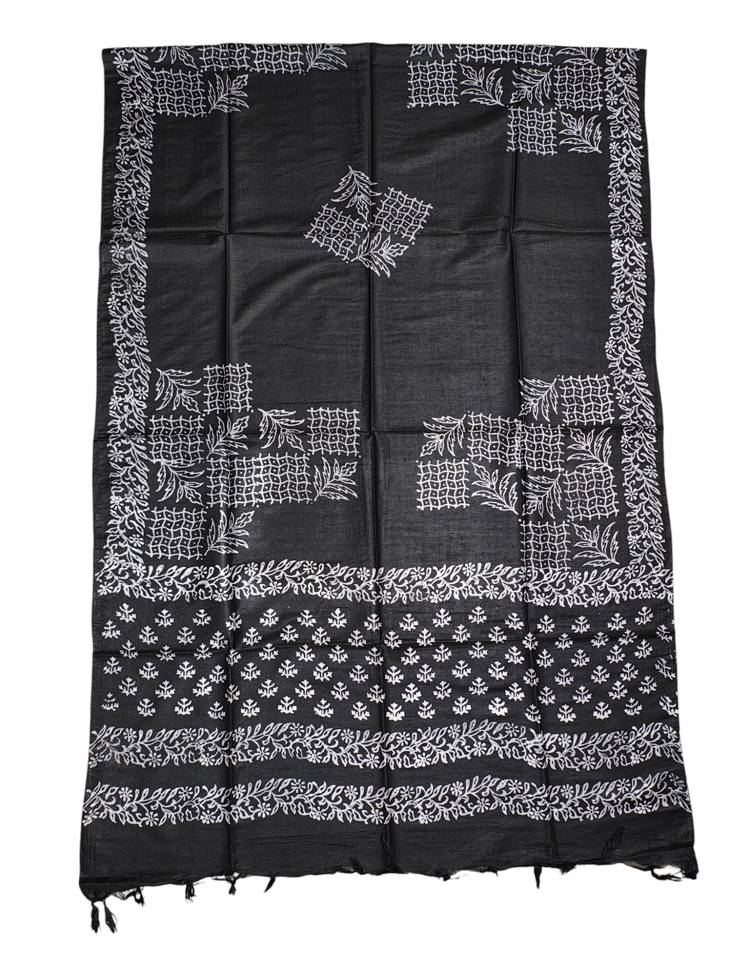 Black Block Print Silk Salwar Suit Set with Dupatta
