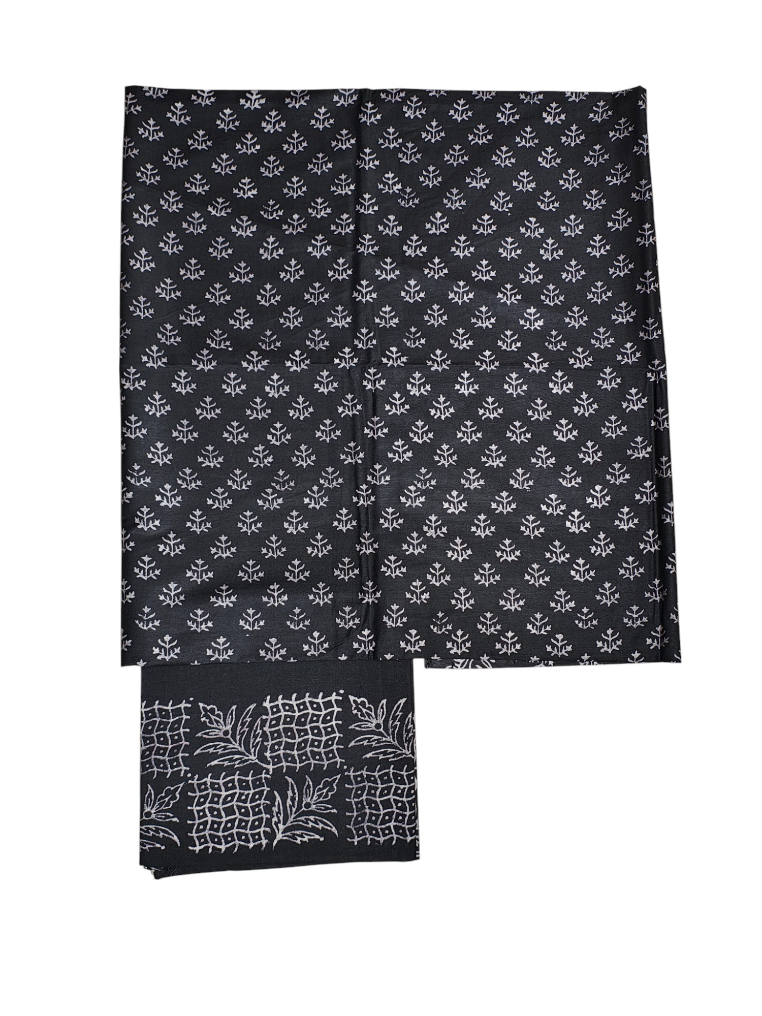 Black Block Print Silk Salwar Suit Set with Dupatta