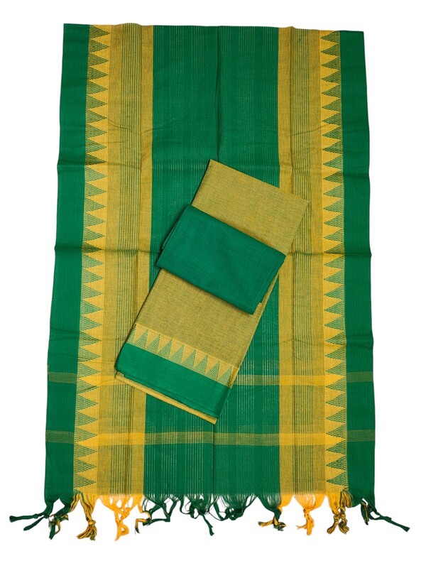 Olive Green Handloom Mangalagiri Cotton Solid Unstitched Salwar Suit Set with Dupatta for Women