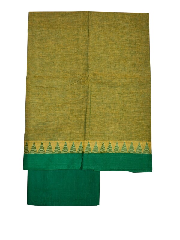 Olive Green Handloom Mangalagiri Cotton Solid Unstitched Salwar Suit Set with Dupatta for Women