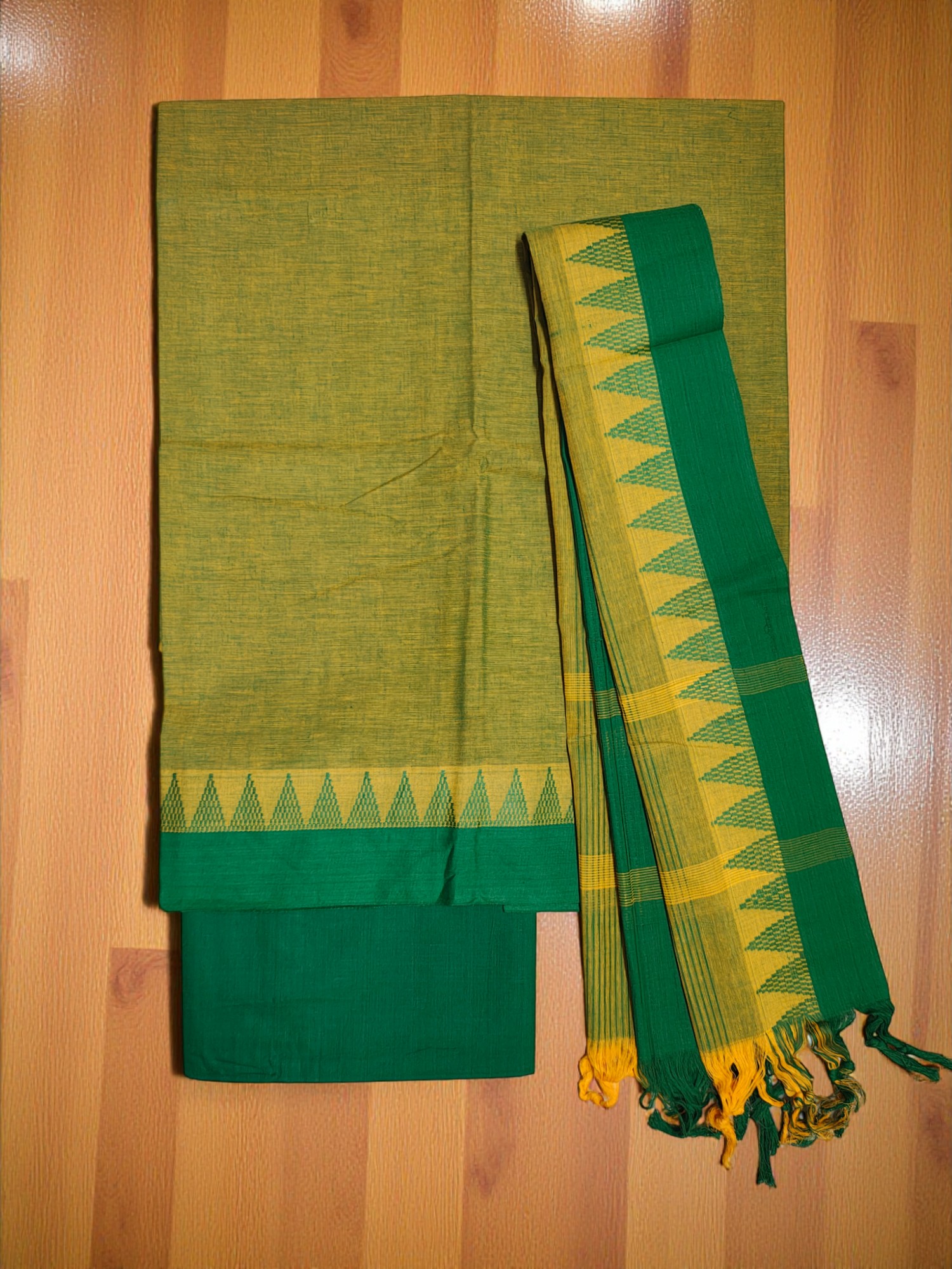 Olive Green Handloom Mangalagiri Cotton Solid Unstitched Salwar Suit Set with Dupatta for Women